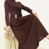 Belt Buckle Detail Evening Dress Dark Brown