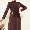 Belt Buckle Detail Evening Dress Dark Brown – Image 2
