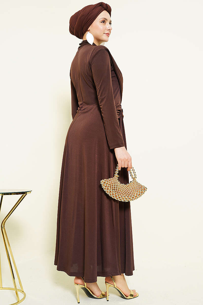 Belt Buckle Detail Evening Dress Dark Brown – Image 3