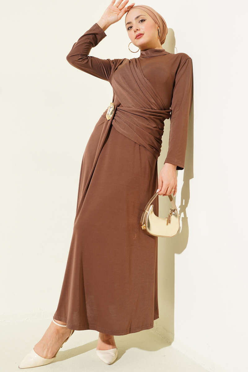 Belt Buckle Detail Evening Dress Dark Brown – Image 5