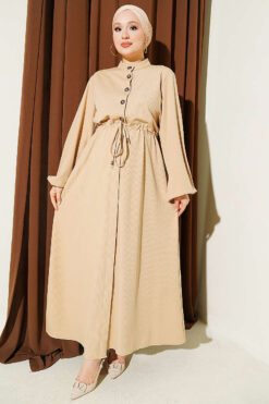 Belted Tulle Ankle-Cuffed Dress Beige