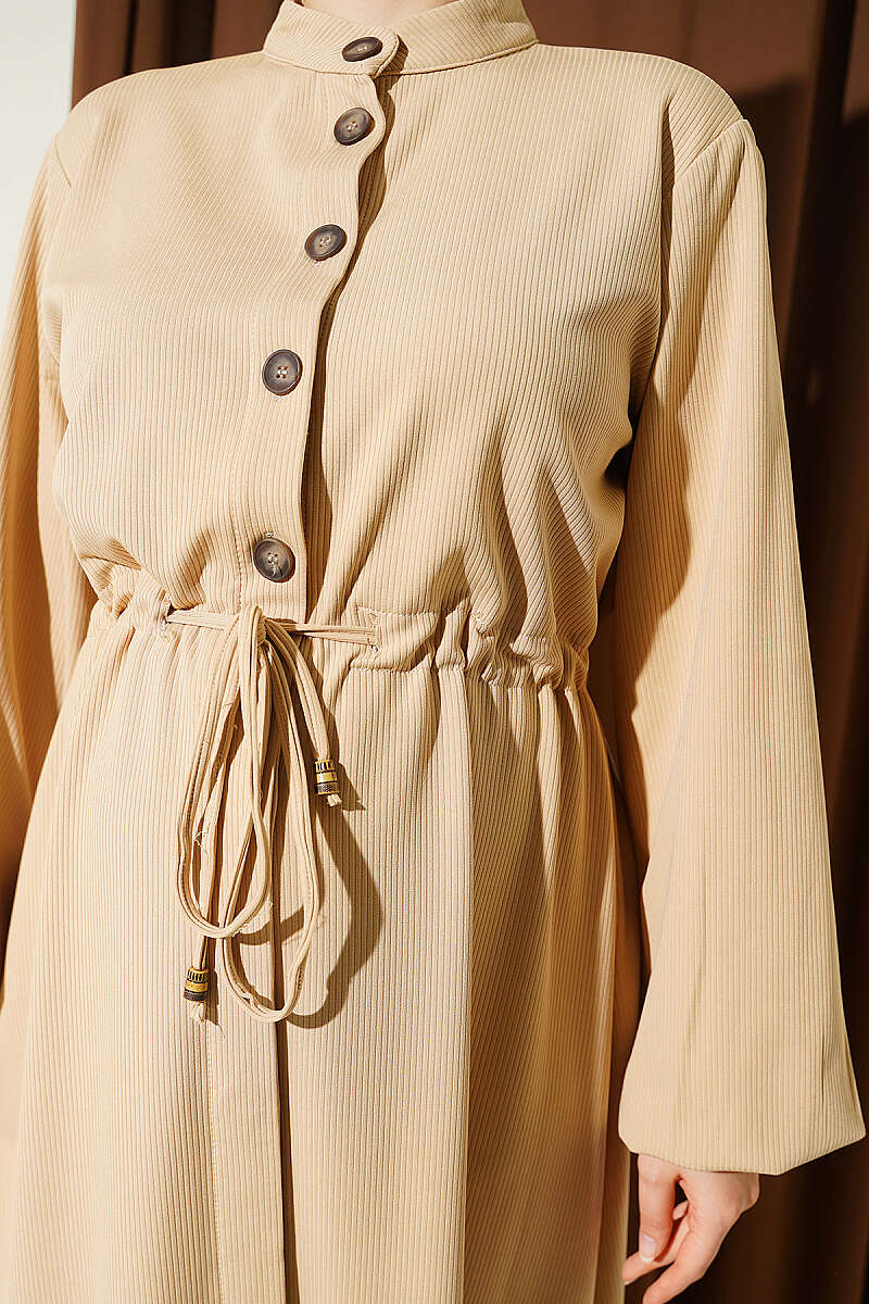 Belted Tulle Ankle-Cuffed Dress Beige - الصورة 4