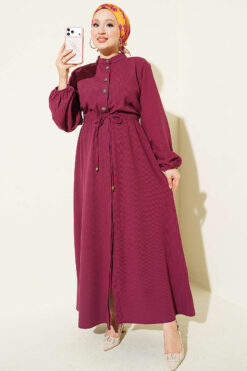 Belted Tulle Ankle-Cuffed Dress Plum