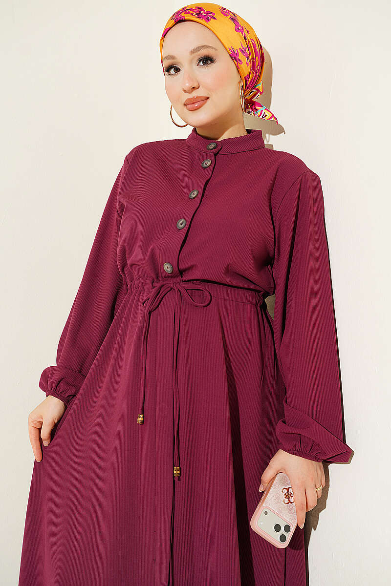 Belted Tulle Ankle-Cuffed Dress Plum - Imagen 2