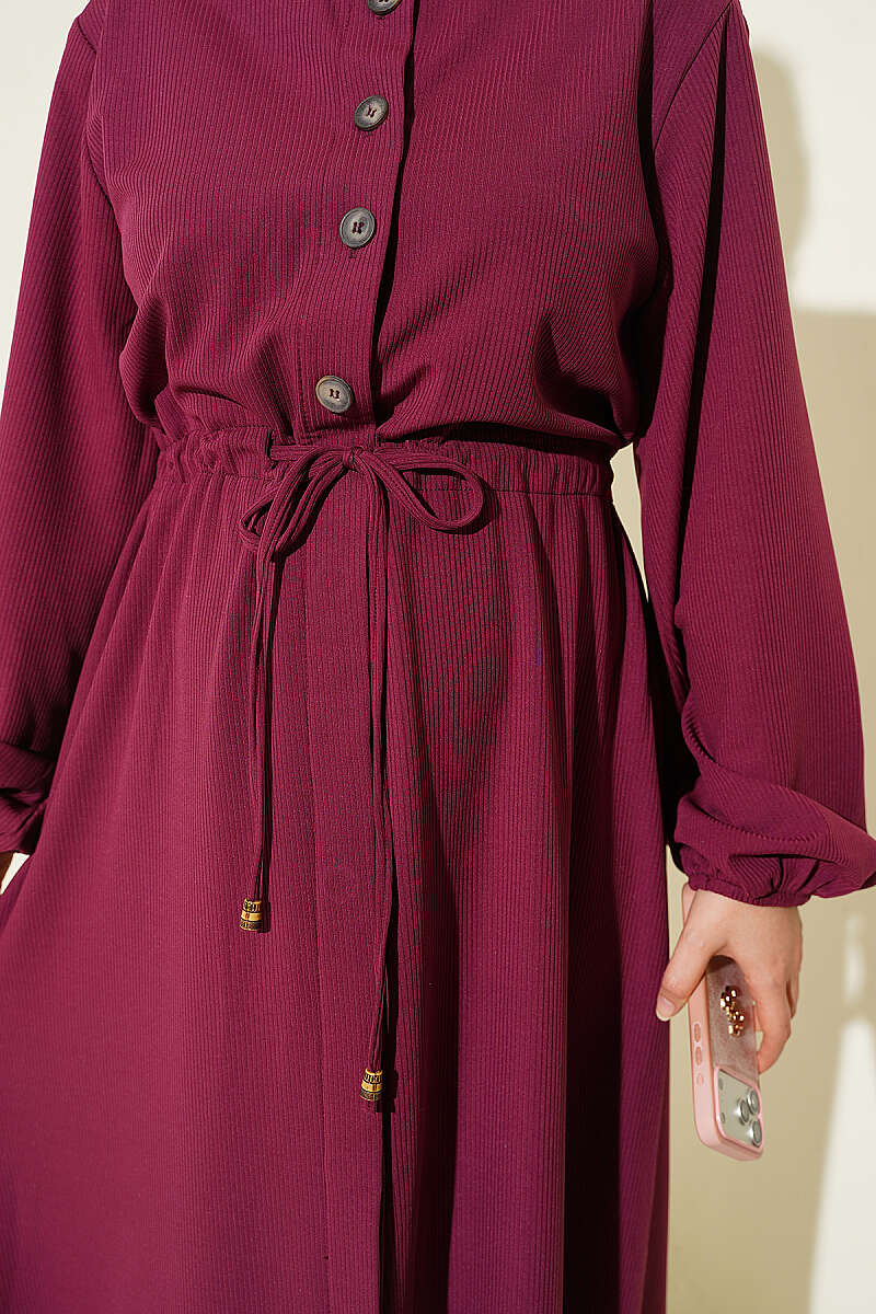 Belted Tulle Ankle-Cuffed Dress Plum - Imagen 4