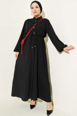 Belted Tulle Ankle-Cuffed Dress Black