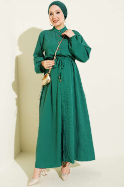 Belted Tulle Ankle-Cuffed Dress Green