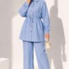 Belted Ankle Cuff Two-Piece Set Baby Blue