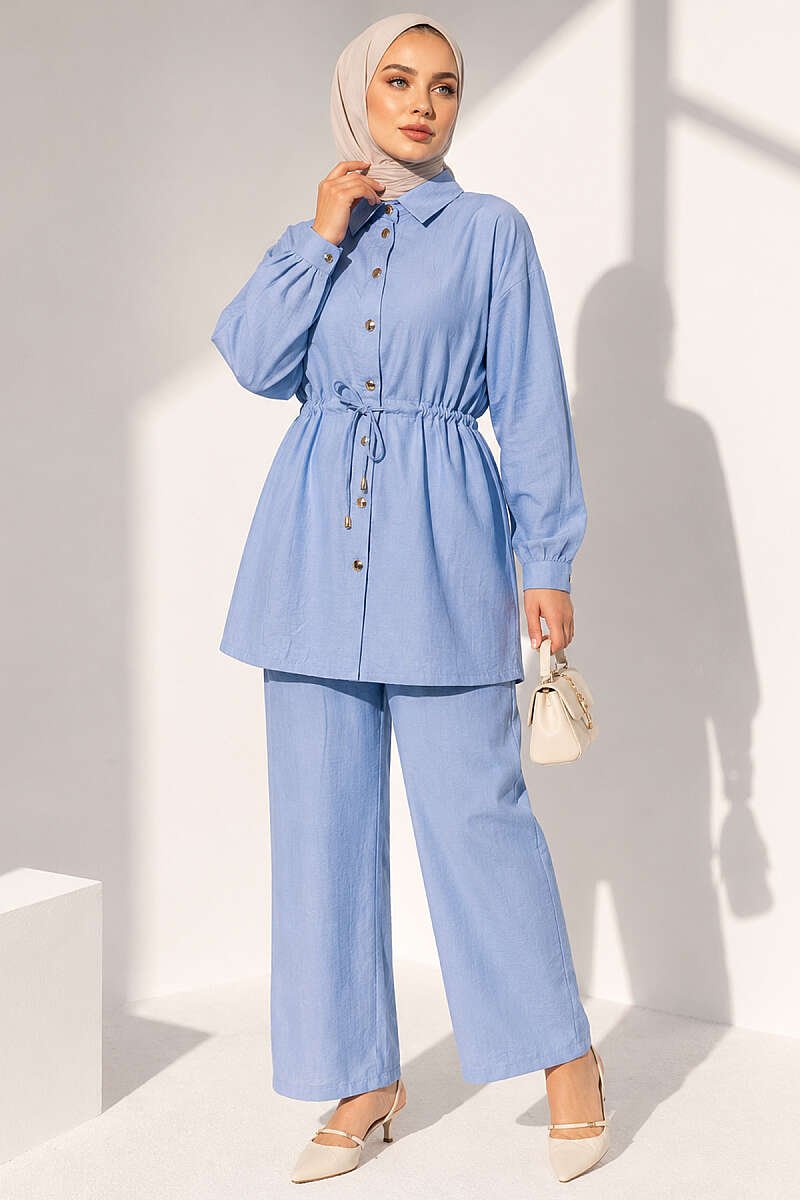 Belted Ankle Cuff Two-Piece Set Baby Blue
