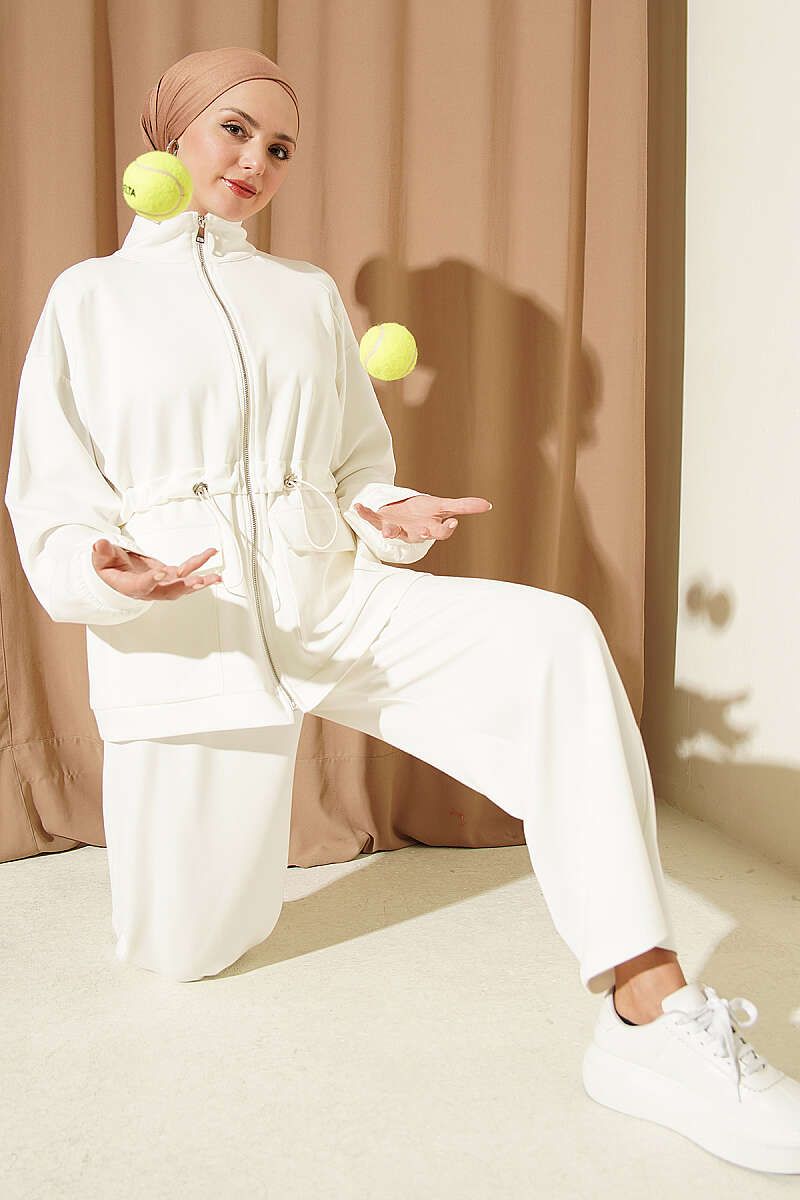 Waistbanded Pocket-Detail Two-Piece Set Ecru