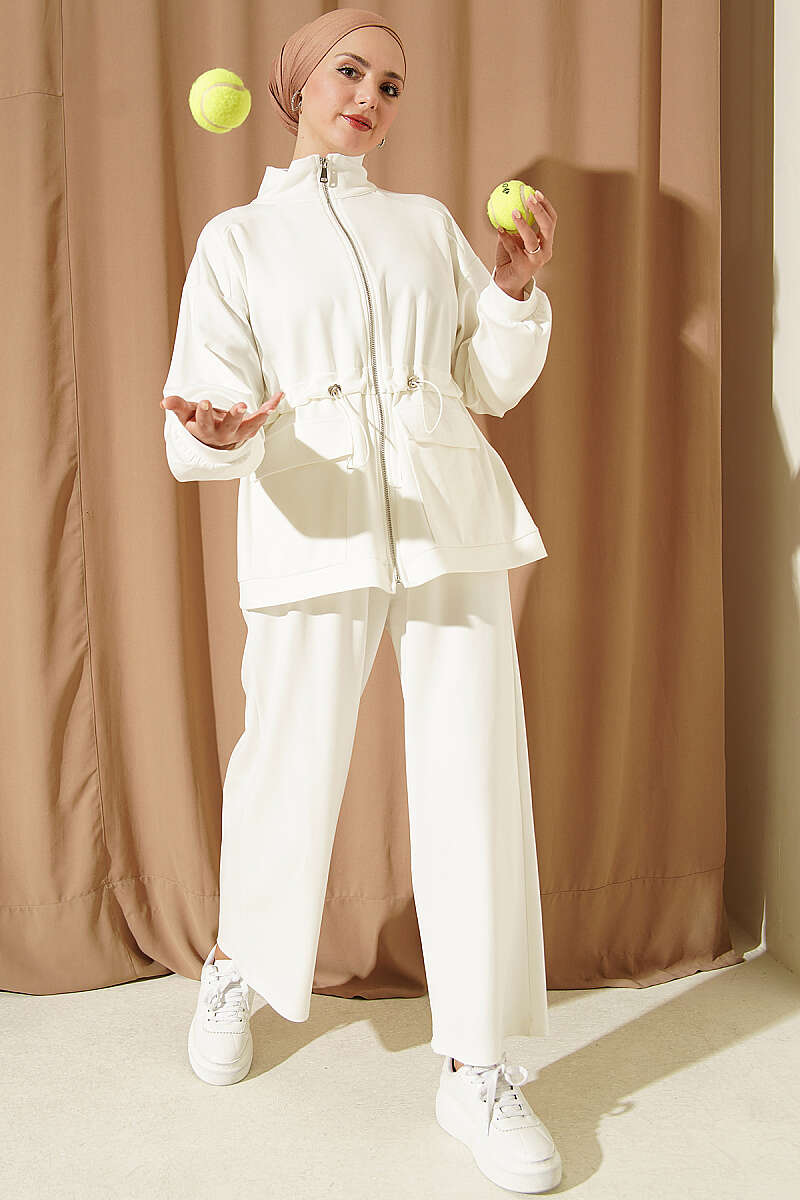 Waistbanded Pocket-Detail Two-Piece Set Ecru - الصورة 2