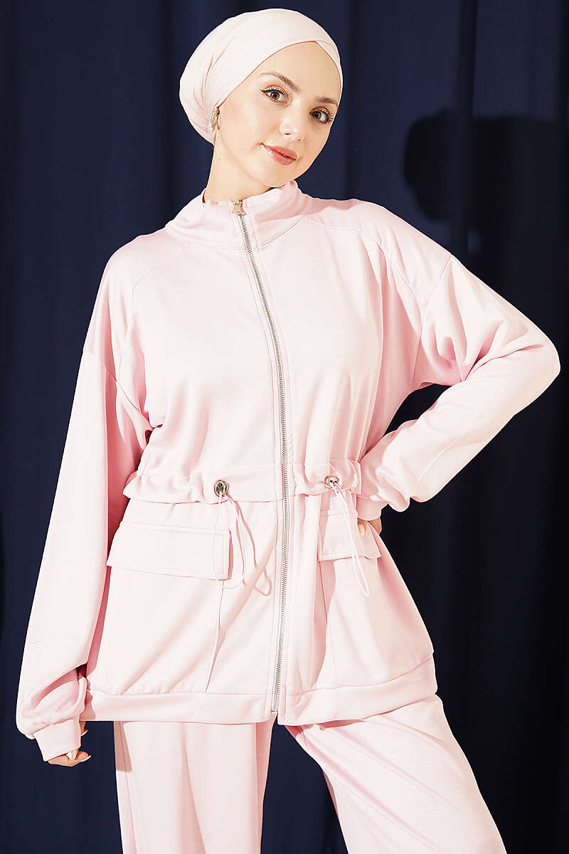 Waistbanded Pocket-Detail Two-Piece Set Pink - الصورة 2