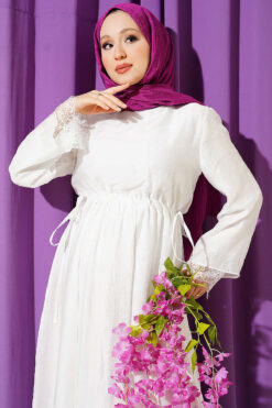 Alternative view of Belted Tunic Dress with Lace Details White