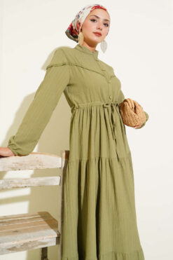 Alternative view of Belted Buttoned Tree Bark Dress Hazel