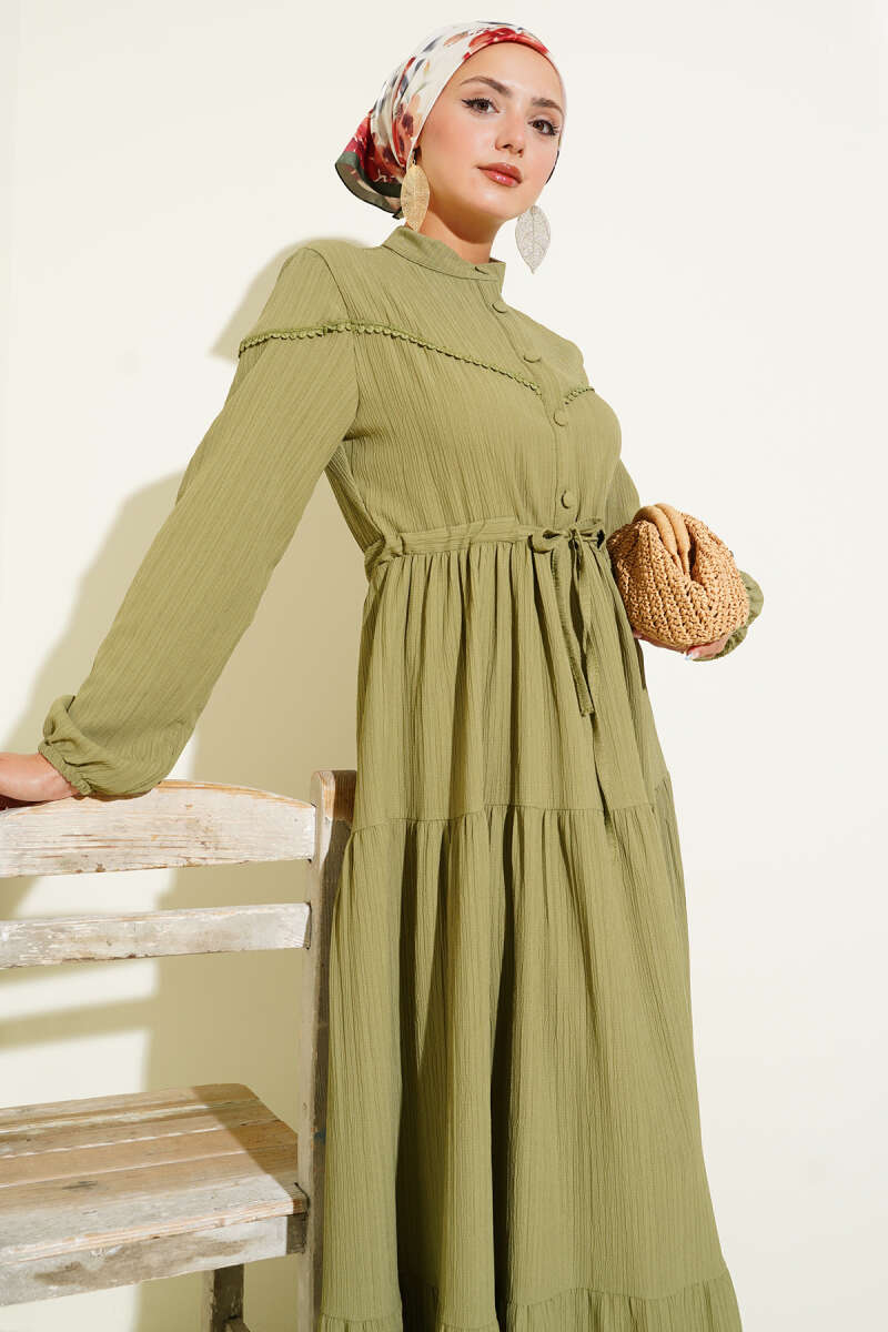 Belted Buttoned Tree Bark Dress Hazel – Bild 2
