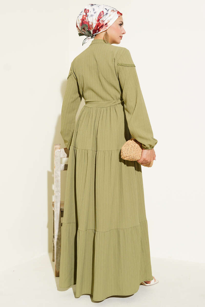 Belted Buttoned Tree Bark Dress Hazel – Bild 3