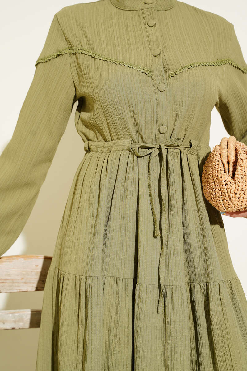 Belted Buttoned Tree Bark Dress Hazel – Bild 4