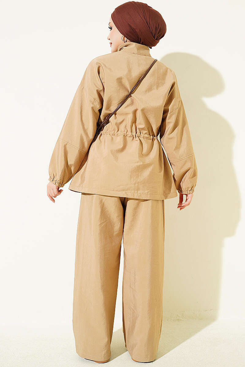 Waist-Elasticated Hoodie and Jogger Set Camel - immagine 3