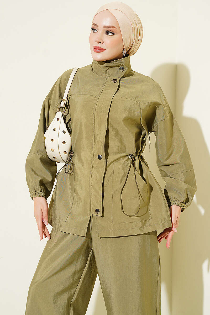 Waist-Elasticated Hoodie and Jogger Set Khaki - Image 2