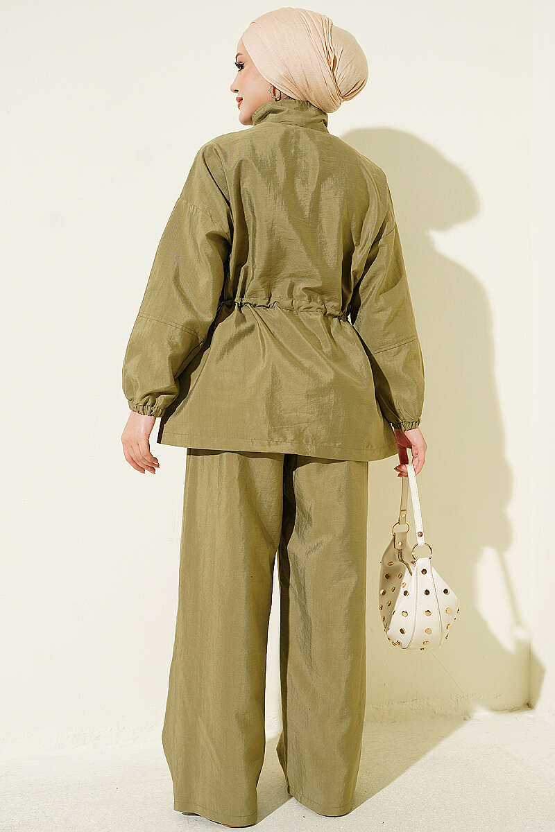 Waist-Elasticated Hoodie and Jogger Set Khaki - Image 3