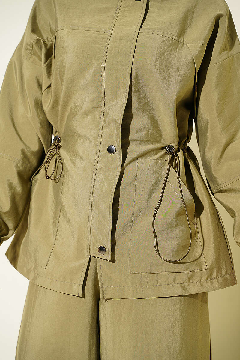 Waist-Elasticated Hoodie and Jogger Set Khaki - Image 4