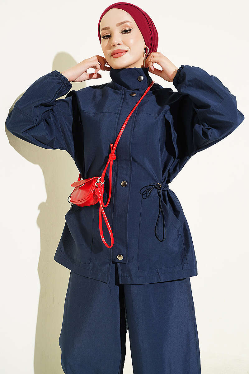Waist-Elasticated Hoodie and Jogger Set Navy Blue - Image 2