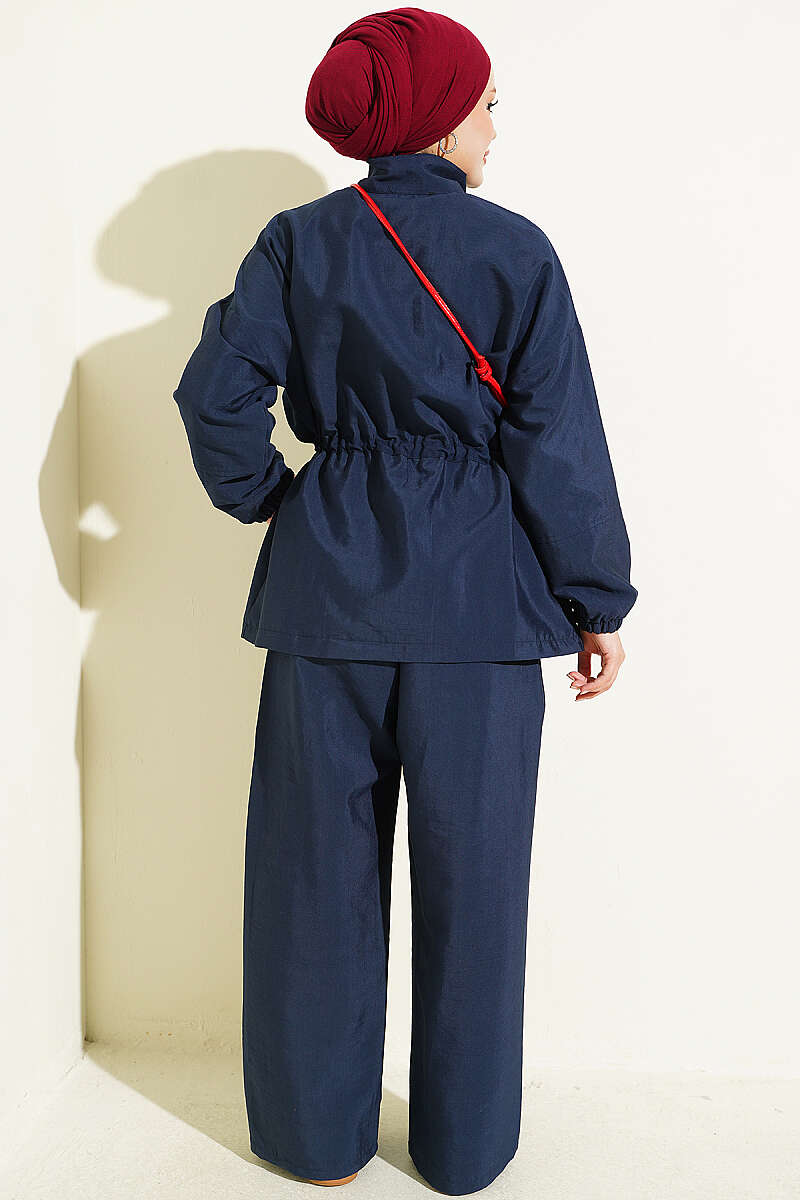 Waist-Elasticated Hoodie and Jogger Set Navy Blue - Image 3