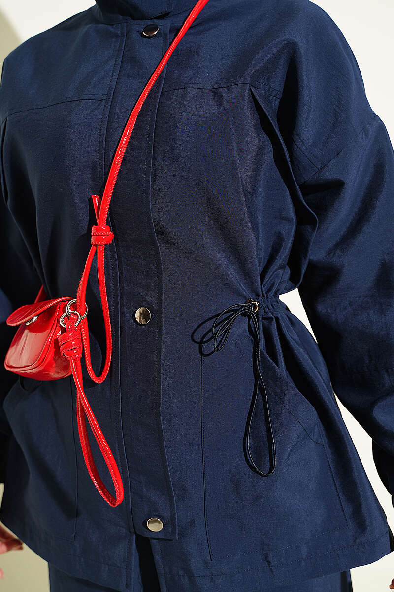 Waist-Elasticated Hoodie and Jogger Set Navy Blue - Image 4