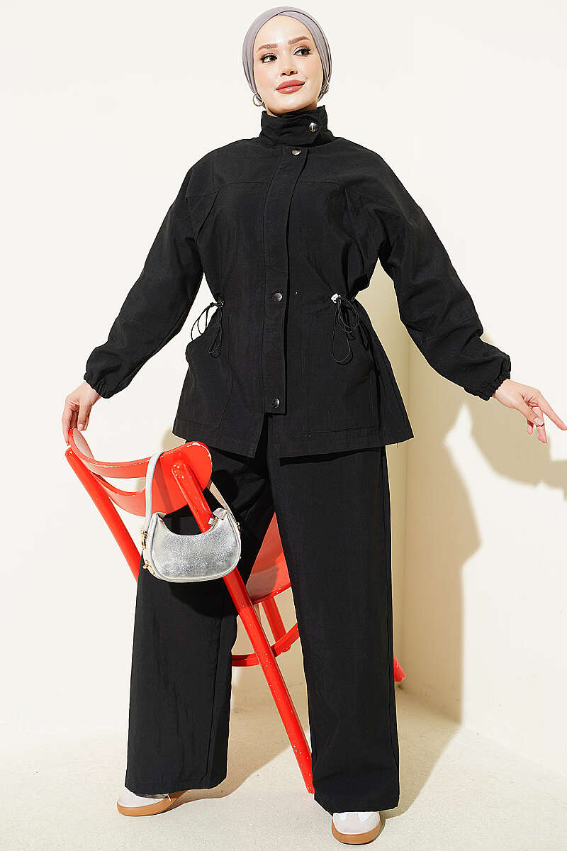 Waist-Elasticated Hoodie and Jogger Set Black