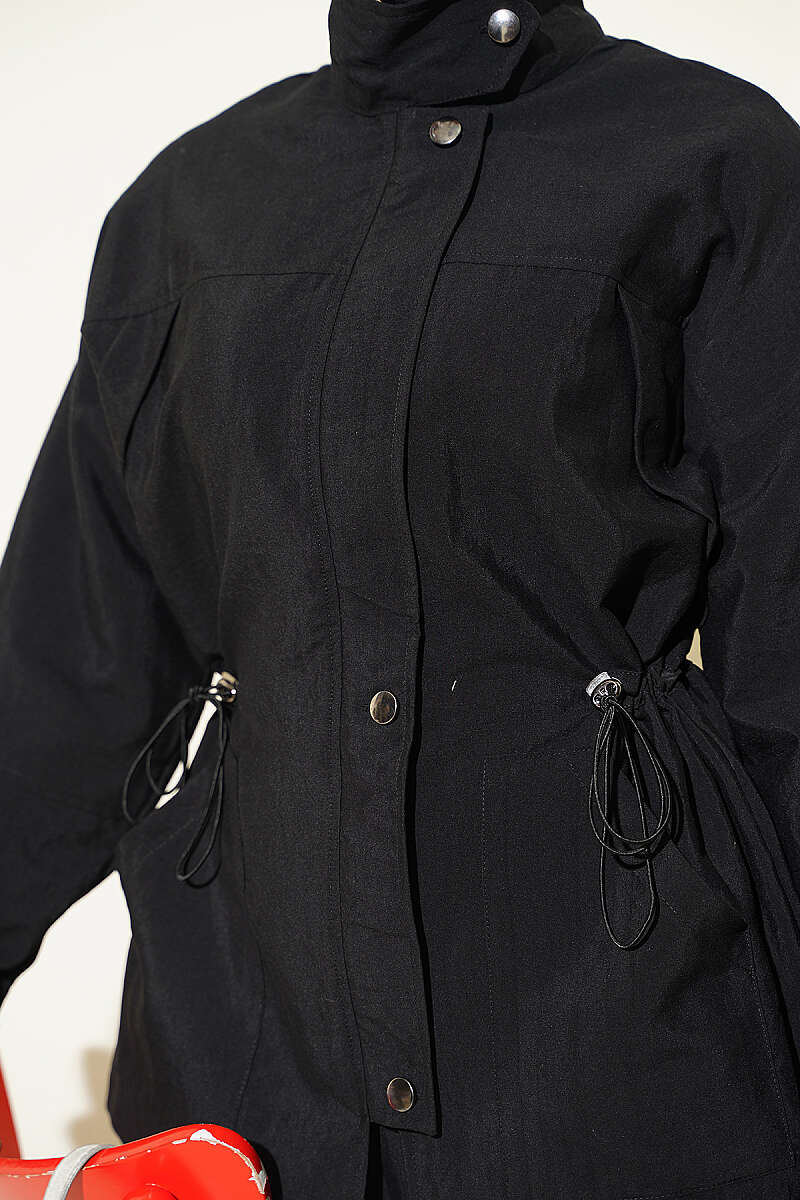 Waist-Elasticated Hoodie and Jogger Set Black - Afbeelding 4
