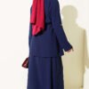 Waist-Emphasized French Terry Knit Dress with Hem Edge Navy Blue – Bild 3
