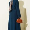 Waist-Emphasized French Terry Knit Dress with Hem Edge Petrol – Bild 3