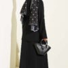 Waist-Emphasized French Terry Knit Dress with Hem Edge Black – Bild 3