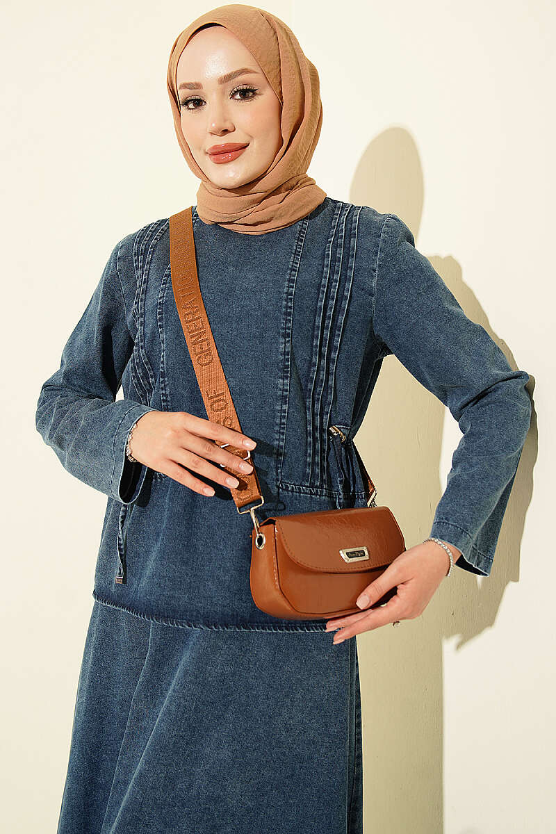 High-Waisted Ribbed French Terry Two-Piece Set with Hem Edge Denim Blue – Bild 2