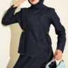 High-Waisted Ribbed French Terry Two-Piece Set with Hem Edge Dark Blue - Imagen 2