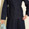 High-Waisted Ribbed French Terry Two-Piece Set with Hem Edge Dark Blue - Imagen 4