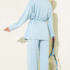 Waist-Elastic Ribbed French Terry Two-Piece Set Baby Blue - Imagen 3