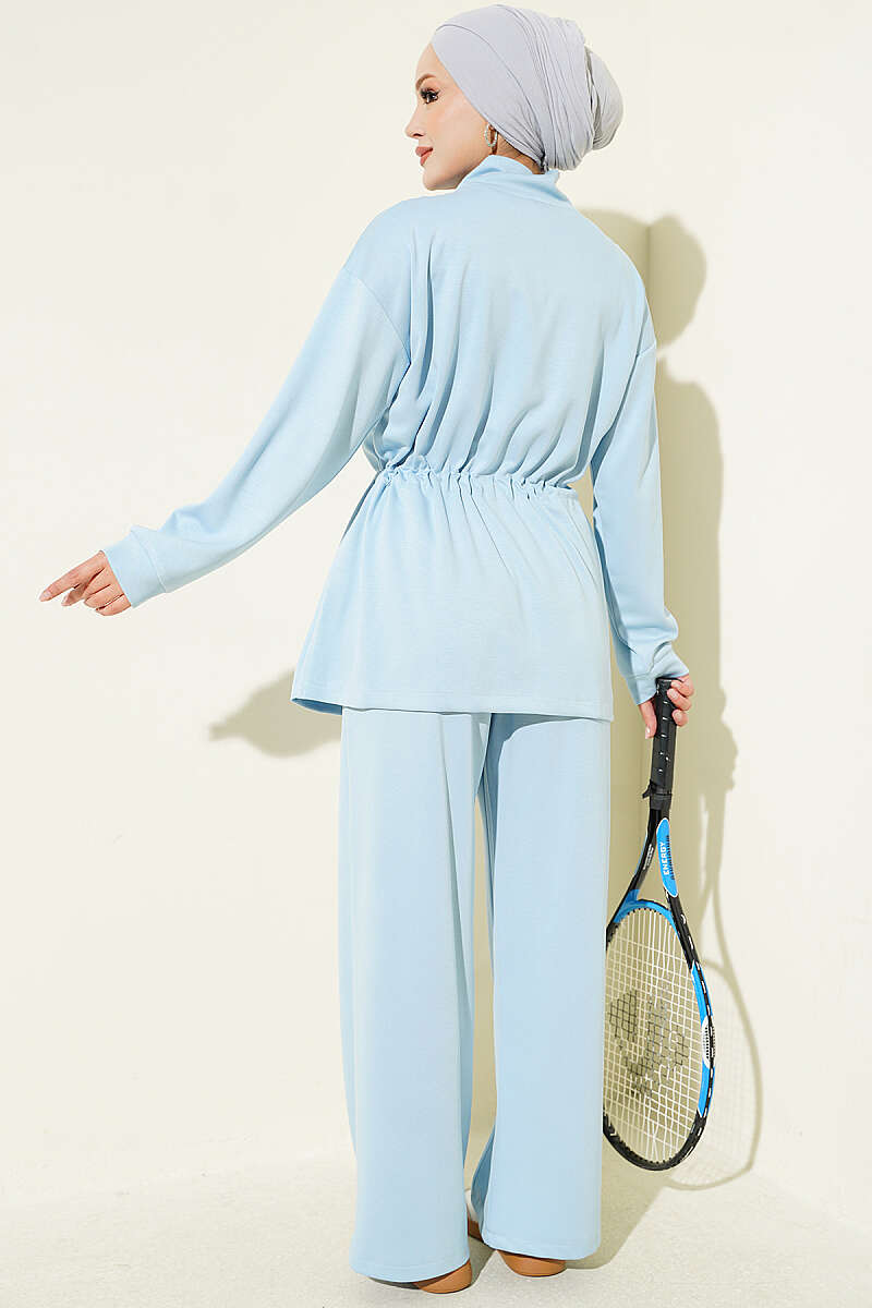 Waist-Elastic Ribbed French Terry Two-Piece Set Baby Blue - Imagen 3
