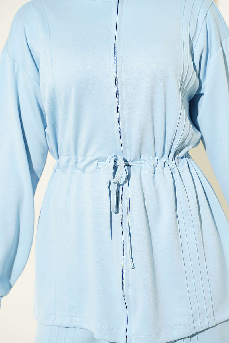 Waist-Elastic Ribbed French Terry Two-Piece Set Baby Blue - Imagen 4