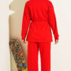 Waist-Elastic Ribbed French Terry Two-Piece Set Red - Image 3