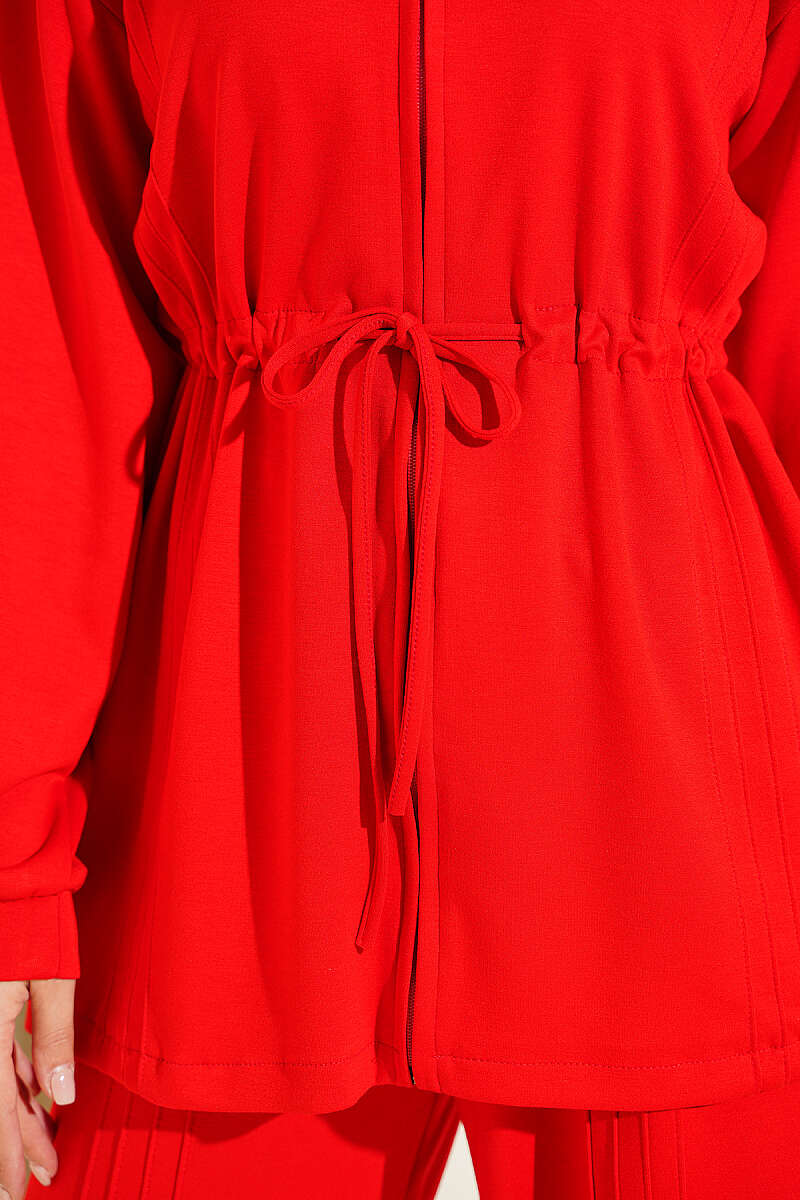 Waist-Elastic Ribbed French Terry Two-Piece Set Red - Image 4