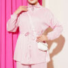 Waist-Elastic Ribbed French Terry Two-Piece Set Pink - Image 2
