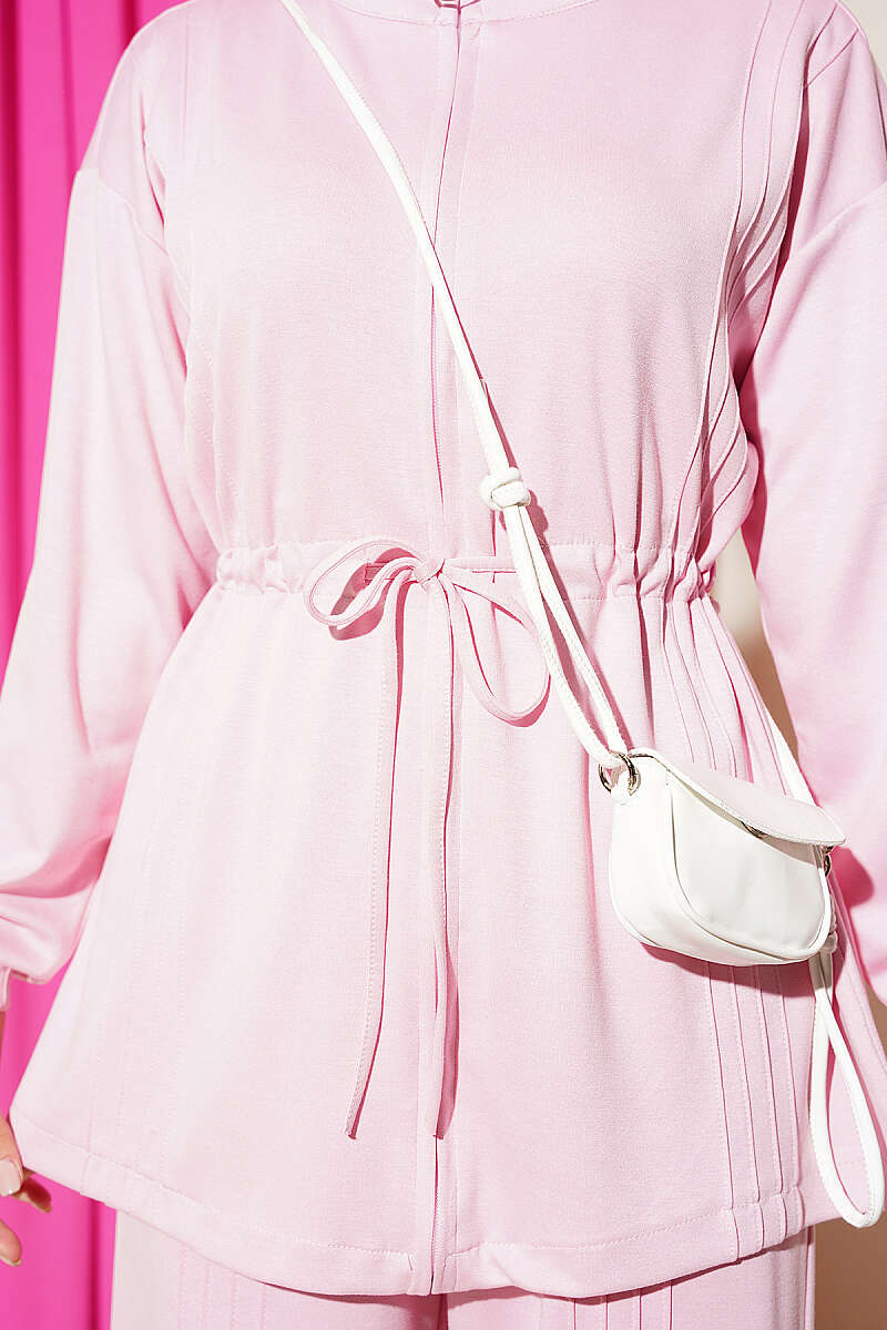Waist-Elastic Ribbed French Terry Two-Piece Set Pink - Image 4