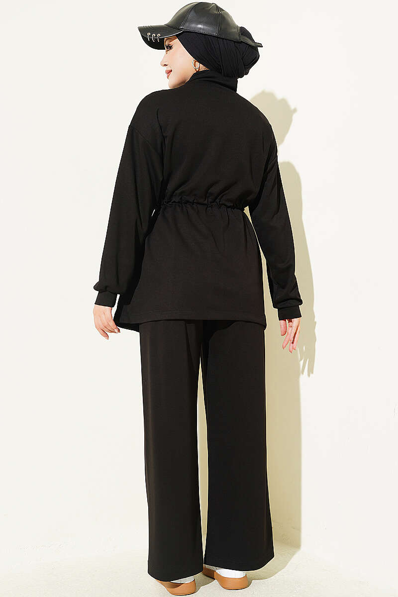 Waist-Elastic Ribbed French Terry Two-Piece Set Black - immagine 3