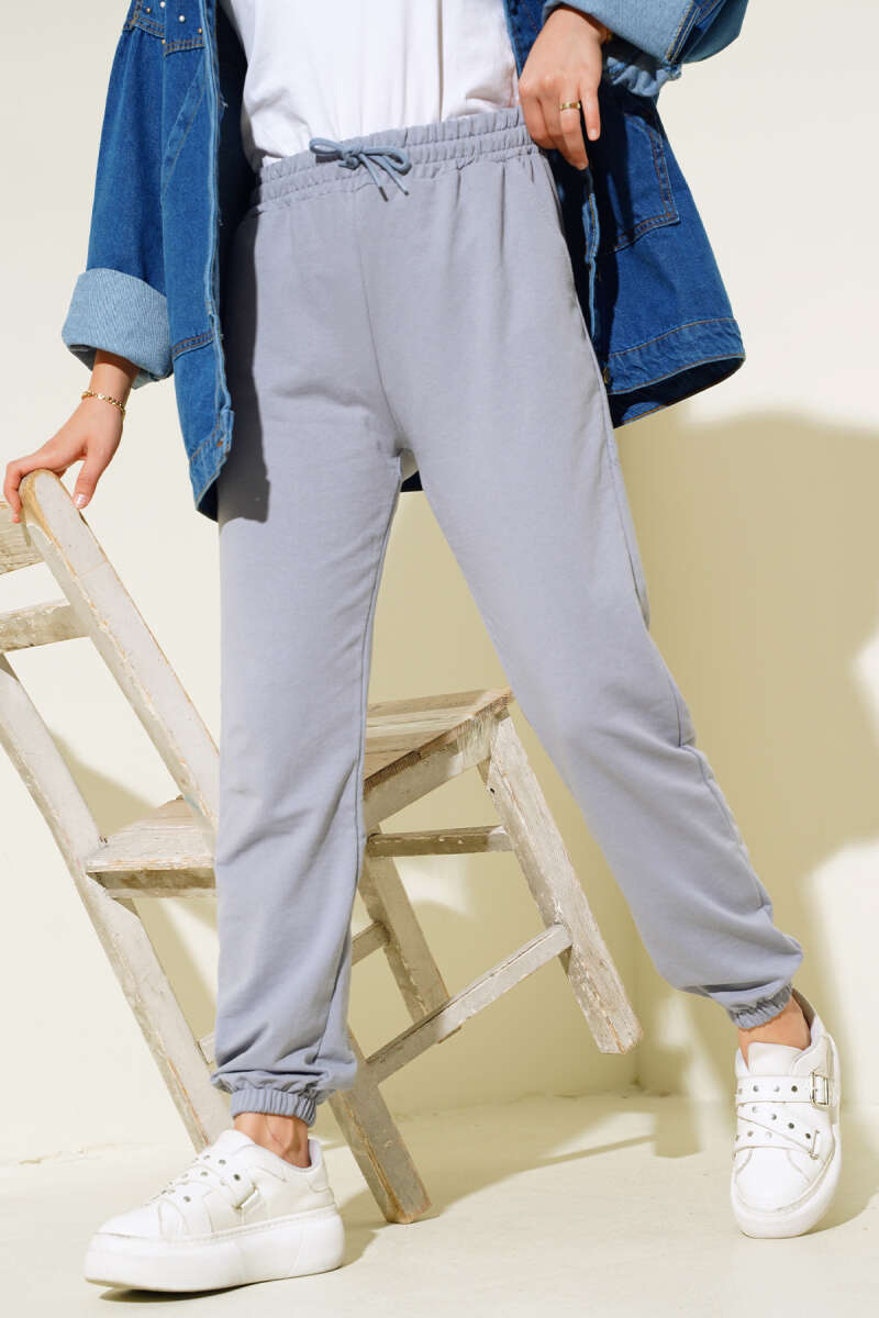Waist and Ankle Elastic Jogger Pants Slate Grey - الصورة 2