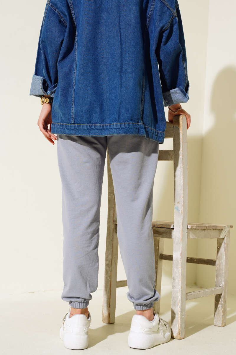 Waist and Ankle Elastic Jogger Pants Slate Grey - الصورة 3