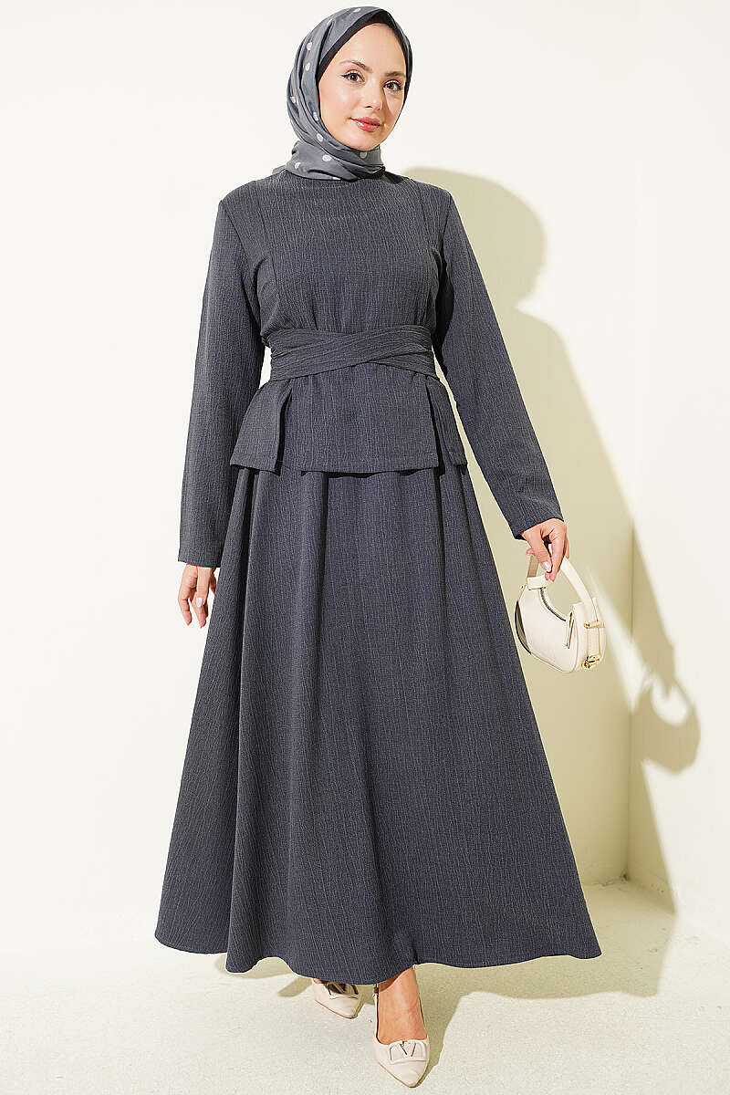 Waist-tie Detailed Hem Edge Two-Piece Set Anthracite