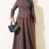 Striped Detail Zip-Up Two-Piece Set Brown - الصورة 5