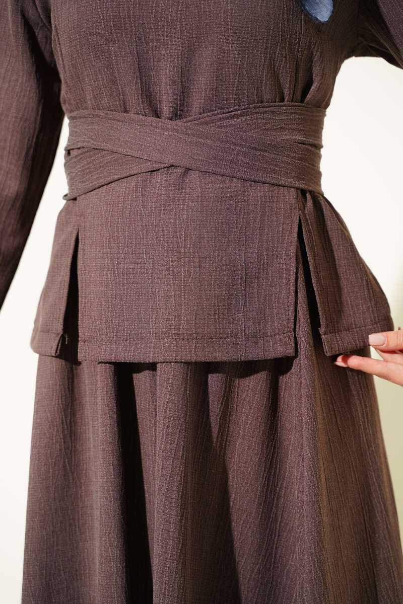 Waist-tie Detailed Hem Edge Two-Piece Set Brown – Bild 4