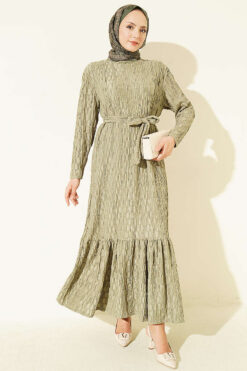 Striped Ruffled Belted Dress Hazel